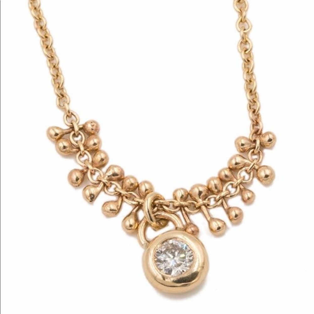 Audry Rose Gold Bead Diamond Drop Necklace 14K Yellow Gold